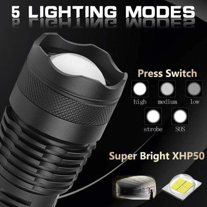 LED Torch Rechargeable Zoom Aluminium Flashlight