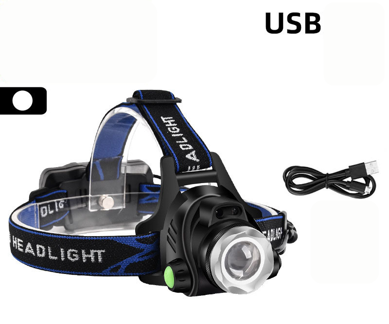 LED Head Torch with Zoom and Rechargeable Battery