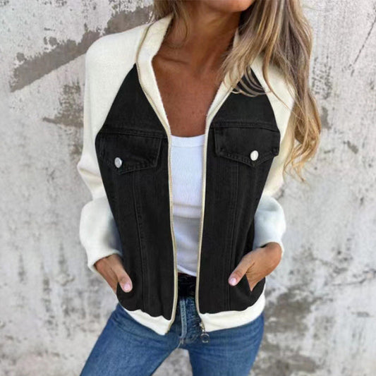 fashionable creative denim spliced jacket for women