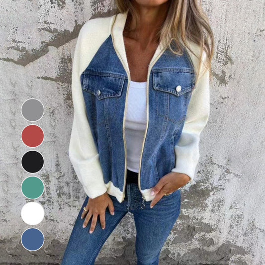 fashionable creative denim spliced jacket for women